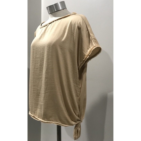 BCBG MAXAZRIA Beige Shiny Asymmetrical Pinksand Top One shoulder sz Xs Blouse - Picture 1 of 4